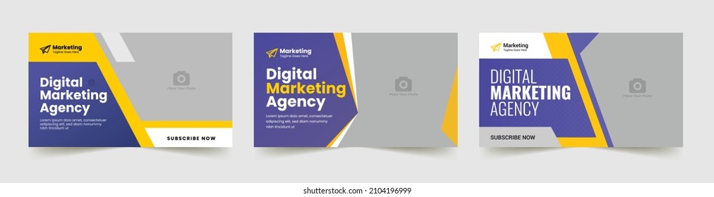 Editable video thumbnail design. Customizable web banner template and thumbnail. Video cover photo fully editable for social media