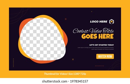 Editable video thumbnail design for social media customizable video cover yellow black and orange color combination