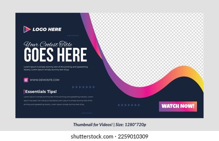 Editable Video Thumbnail design for videos Customizable Gradient style video thumbnail design Colorful Thumbnails design or video cover poster design creative thumbnail template Customizable Thumbnail