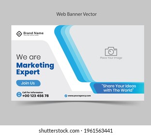 Editable video thumbnail and web banner for live workshop business template. Video cover photo for social media