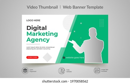 Editable video thumbnail and web banner design. Video cover photo fully editable for social media. Customizable web banner template and thumbnail.