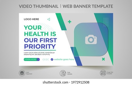 Editable video thumbnail and web banner design. Video cover photo fully editable for social media. Customizable web banner template and thumbnail.