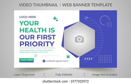 Editable video thumbnail and web banner design. Video cover photo fully editable for social media. Customizable web banner template and thumbnail.