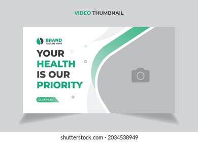 Editable video thumbnail and web banner design. Medical healthcare, fitness training, exercise customizable video thumbnail cover photo fully editable for social media.