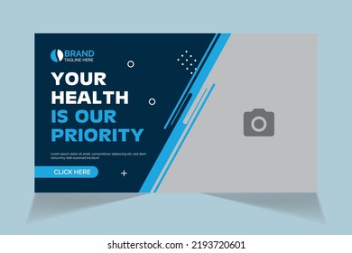 Editable video thumbnail and web banner design. Medical healthcare, fitness training, exercise customizable video thumbnail cover photo fully editable for social media.