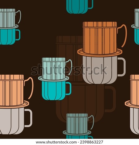 Editable Vietnamese Drip Coffee With Soft Color Vector Illustration as Seamless Pattern With Dark Background for Cafe With Vietnamese Culture and Tradition Related Design