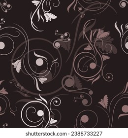 Editable Vintage Floral Swirl Seamless Pattern Vector With Dark Background for Decorative Element