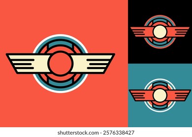 Editable Vintage Logo Design with Wings and Circular Elements