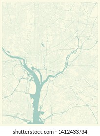 Editable vintage vector street map of Washington DC, District of Columbia, US