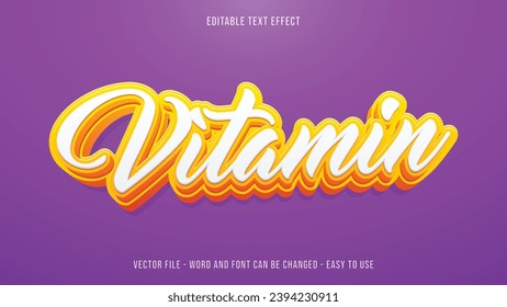 Efecto editable de texto vitamínico, tema sano de texto adecuado para marca de negocios