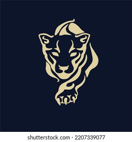 an editable walking golden color leopard vector illustration graphic design logo dark blue background for business use