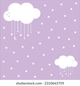 Editable wallpaper of purple sky with clouds and stars on it.