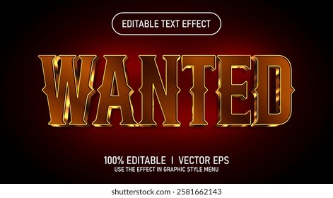 editable wanted 3d vector text effect with modern style design