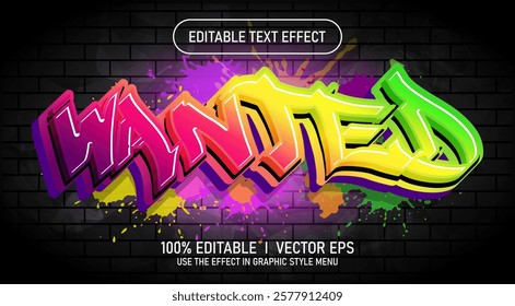 editable wanted vector text effect with modern style design