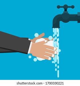 Editable Washing Hands with Foaming Soap under Faucet Vector Illustration for Artwork Element of Healthcare and Medical Related Design