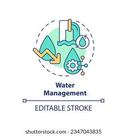 Editable water management icon concept, isolated vector, sustainable office thin line illustration.