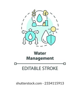 Icono de manejo de agua editable que representa el concepto de heatflación, vector aislado, soluciones de calentamiento global ilustración lineal.