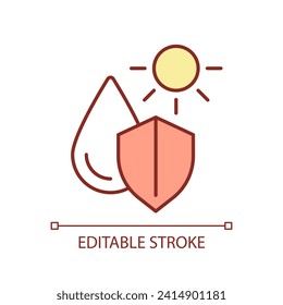 Editable water management icon representing heatflation, isolated vector, linear illustration of solutions to global warming.