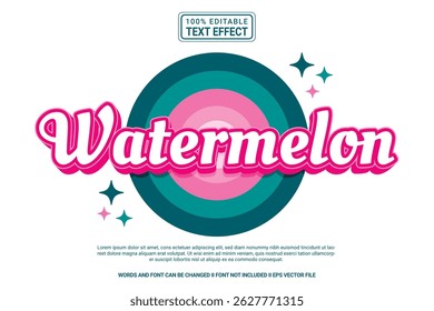 Editable Watermelon Vector 3D Text Effect – playful and modern typography with retro style for poster, branding, social media