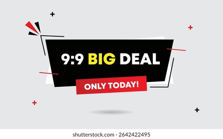 editable web banner vector illustration art featuring black red gradient white shapes light gray abstract business background perfect for 9 to 9 big deal only today