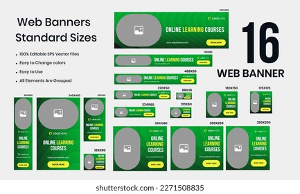 Editable web set banner template design for social media posts, education learning platform banner design, vector eps 10 file