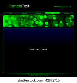 Editable website template in black and green colors. Vector illustration.