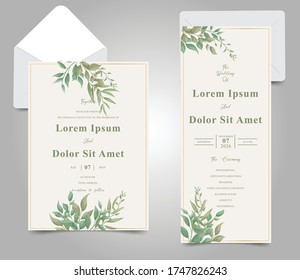 Editable wedding invitation card set template with Elegant Foliage