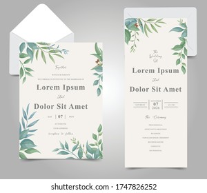Editable wedding invitation card set template with Elegant Foliage