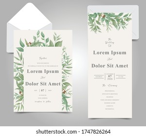 Editable wedding invitation card set template with Elegant Foliage
