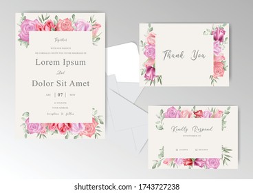 Editable wedding invitation card template with beautiful watercolor floral