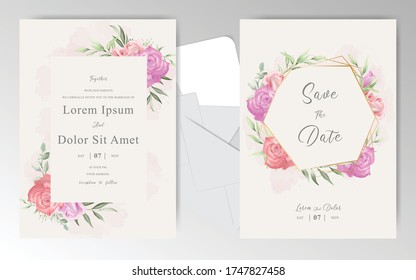 Editable wedding invitation card template with Elegant Floral