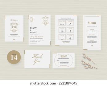 Editable Wedding Invitation Suite In White Color For Publishing.