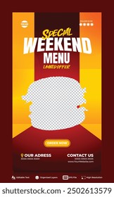 editierbares Wochenendmenü bietet Burger Food Social Media-Vorlage