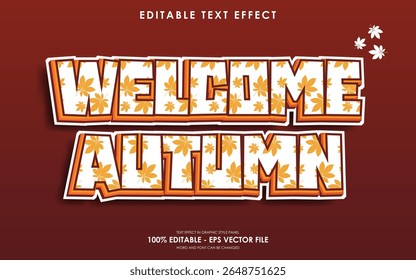Editable Welcome Autumn 3D text effect with illustration of dry leaves