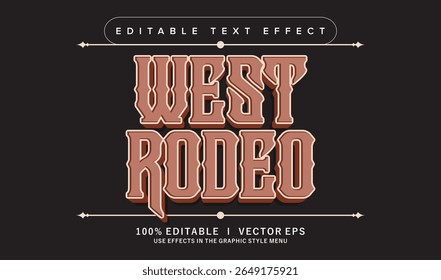 efeito de texto de vetor de rodeio oeste editável com design de estilo moderno