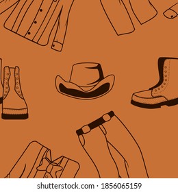 Editable Western Men Clothes Vector Illustration Seamless Pattern for Creating Background and Decorative Element of Wild Western Culture Related Project