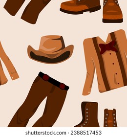 Editable Western Men Clothes Vector Illustration Seamless Pattern for Creating Background and Decorative Element of Wild Western Culture Related Project
