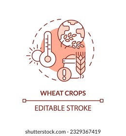 Editable wheat crops icon representing heatflation concept, isolated vector. thin line illustration of global warming impact.