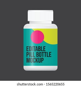 Editable white pill bottle mockup vector.