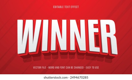 Editable winner 3d text effect, champion text style template