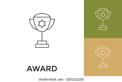 Editable Winning Trophy Award Thin Line Icon with Title. Useful For Mobile Application, Website, Software and Print Media.