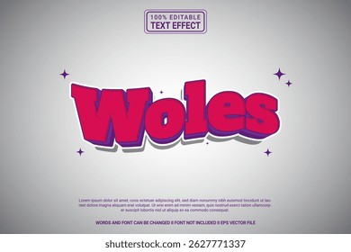 Editable Woles Vector 3D Text Effect – playful and modern typography with cartoon style for poster, branding, social media