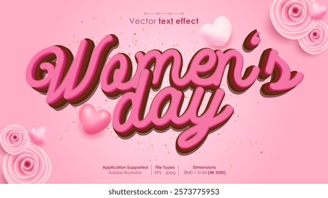 Editable women's day vector text effect in a modern style