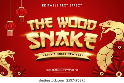 Editable the wood snake, happy chinese new year text effect