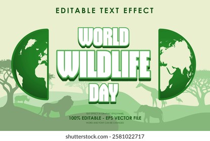 Editable World Wildlife Day Text Effect with a savannah-themed background