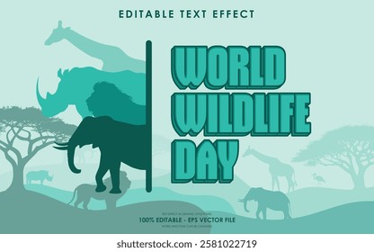 Editable World Wildlife Day Text Effect with a savannah-themed background