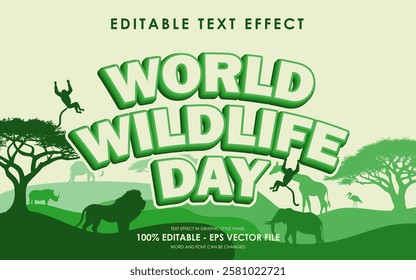 Editable World Wildlife Day Text Effect with a savannah-themed background