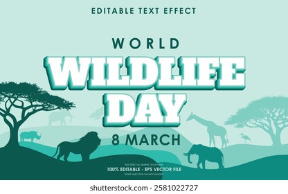 Editable World Wildlife Day Text Effect with a savannah-themed background