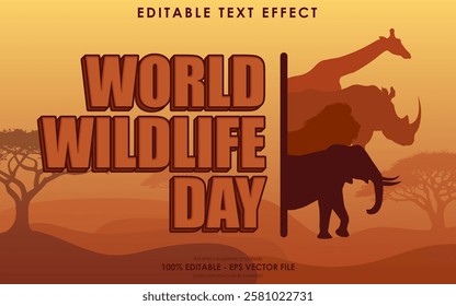 Editable World Wildlife Day Text Effect with a savannah-themed background