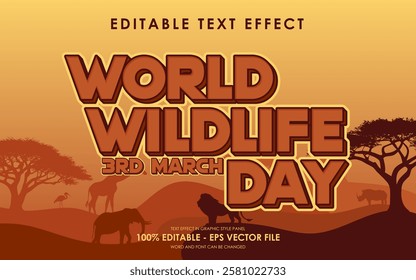 Editable World Wildlife Day Text Effect with a savannah-themed background